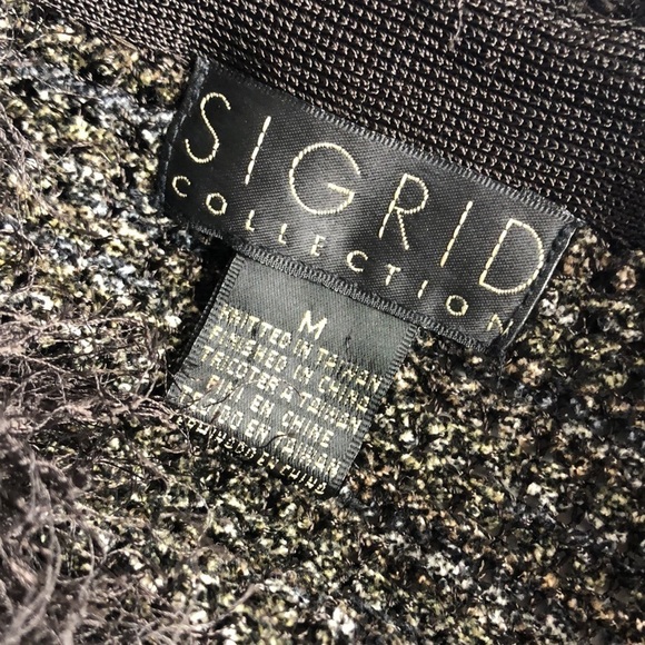 Sigrid Collection textured knit cardigan sweater faux mariboo collar eyelash M - Picture 7 of 11